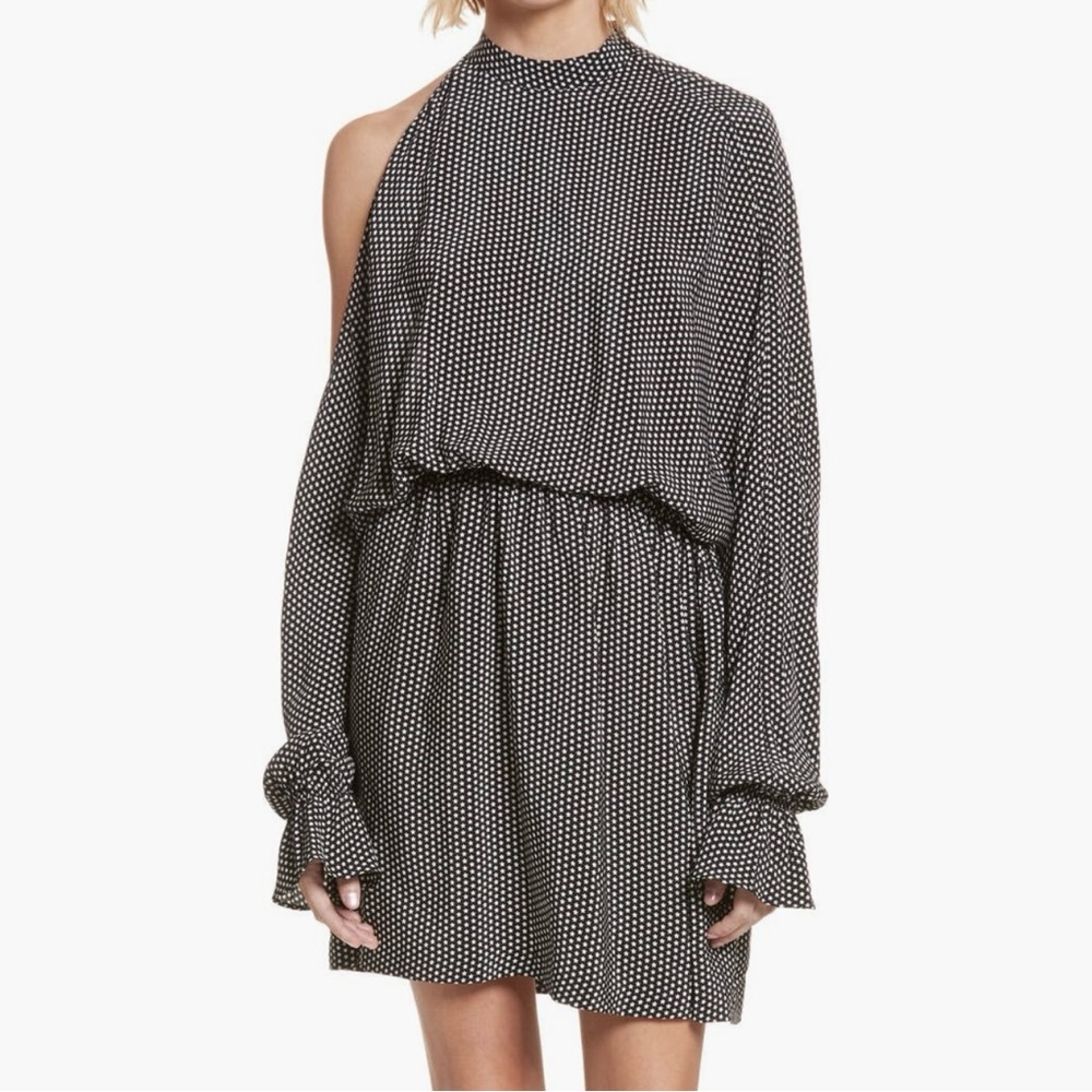 Robert Rodriguez Star Print Cold Shoulder Silk Dress, Small